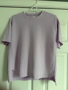 Members Mark Womens Short Sleeve Luxe Tee Light Purple Crew Neck Side Slit Sz M